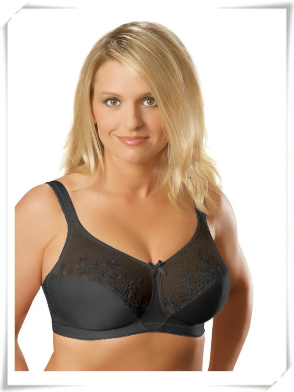 Aviana Black Soft Cup Embroidered Bra Style 2356 EUC